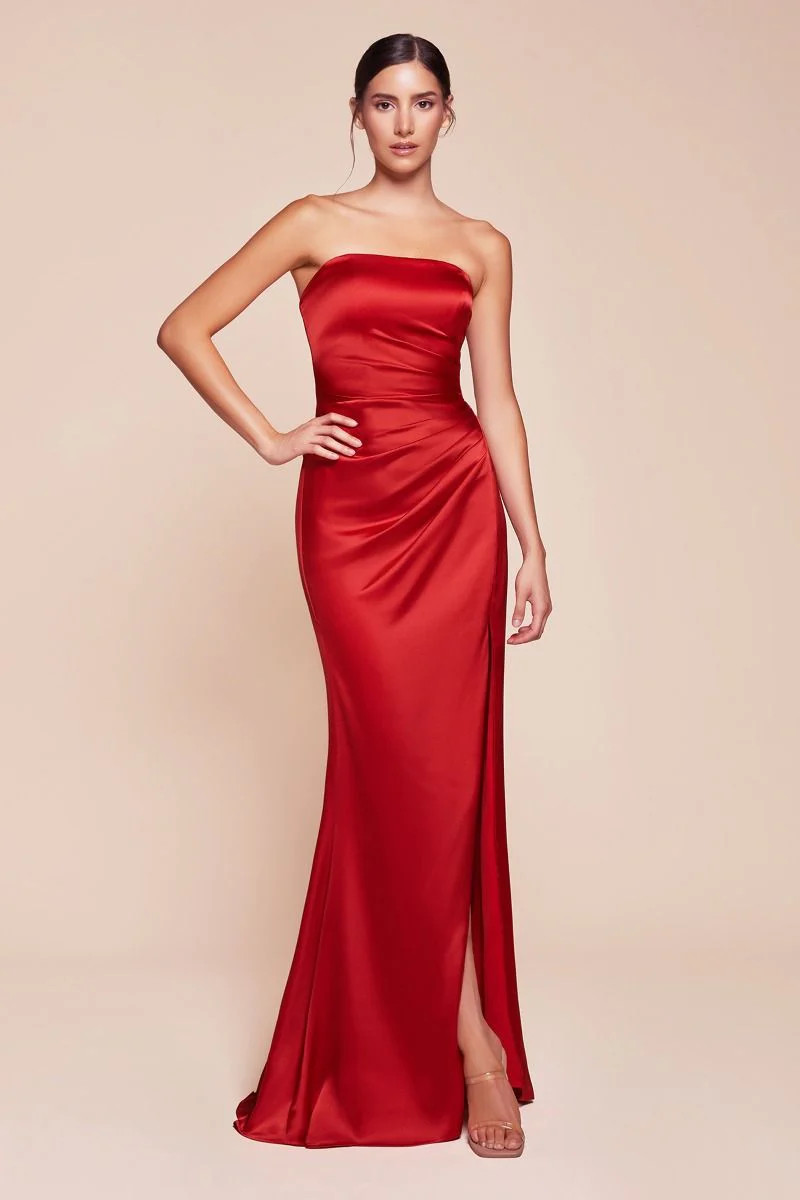 Nicolette Gown - Red - STRAPLESS LUXE SATIN DRESS & SCARF | Lady Black Tie