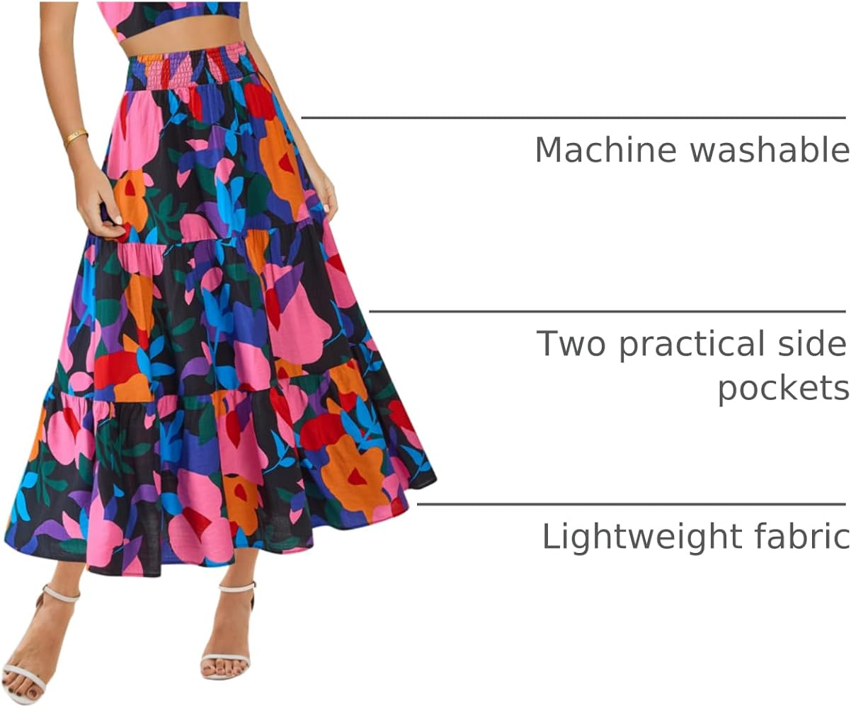 BTFBM Skirts for Women Summer 2026 Floral Print A Line Elastic High Waist Boho Maxi Skirt Spring ... | Amazon (US)