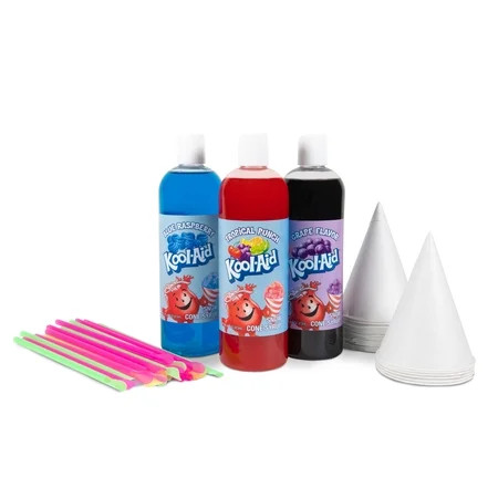 Kool-Aid Snow Cone Syrup Party Kit, 3 x 16 oz Flavored Syrups with Snow Cone Cups and Spoon Straws | Walmart (US)