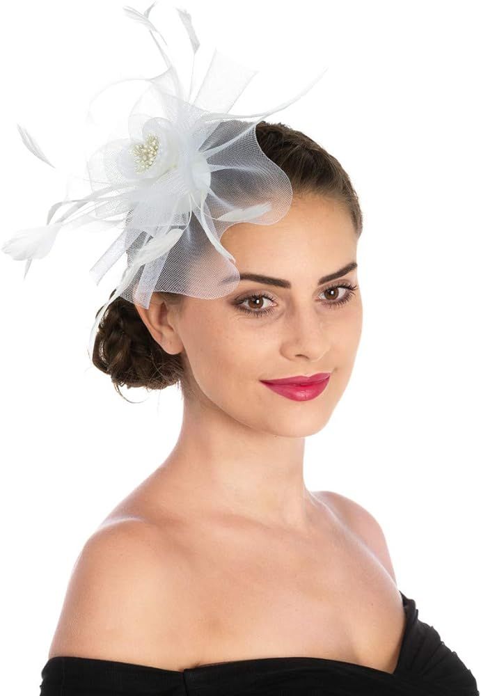 Lucky Leaf Women Girl Fascinators Hair Clip Hairpin Hat Feather Cocktail Wedding Tea Party Hat | Amazon (US)