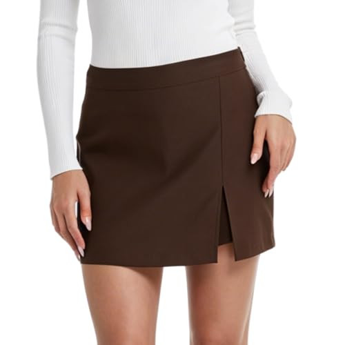 Monnruessy Women's High Waisted Mini Skort with Side Slit,Brown,S | Amazon (US)