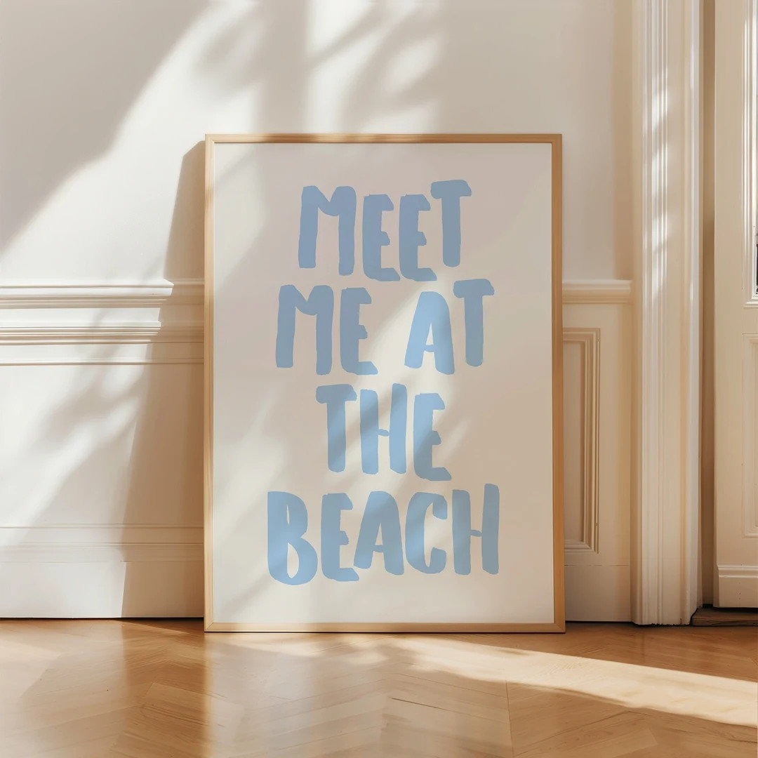 Meet Me at the Beach Print, Trendy Coastal Wall Art, Blue Typography Print, Beach House Decor, Oc... | Etsy (US)
