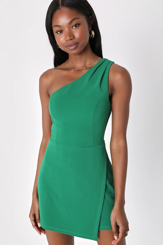 Enticing Cutie Green One-Shoulder Sleeveless Skort Romper | Lulus