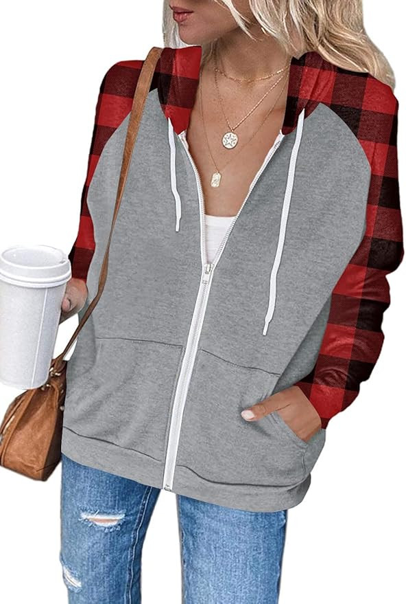 Ezbelle Women's Full Zip Up Hoodies Pullover Tops Casual Long Sleeve Sweatshirt Color Block Jacke... | Amazon (US)