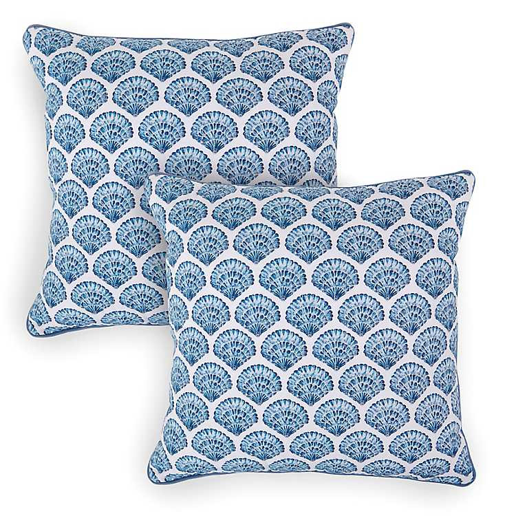New! Blue Printed Seashells Pillows, Set of 2 | Kirklands