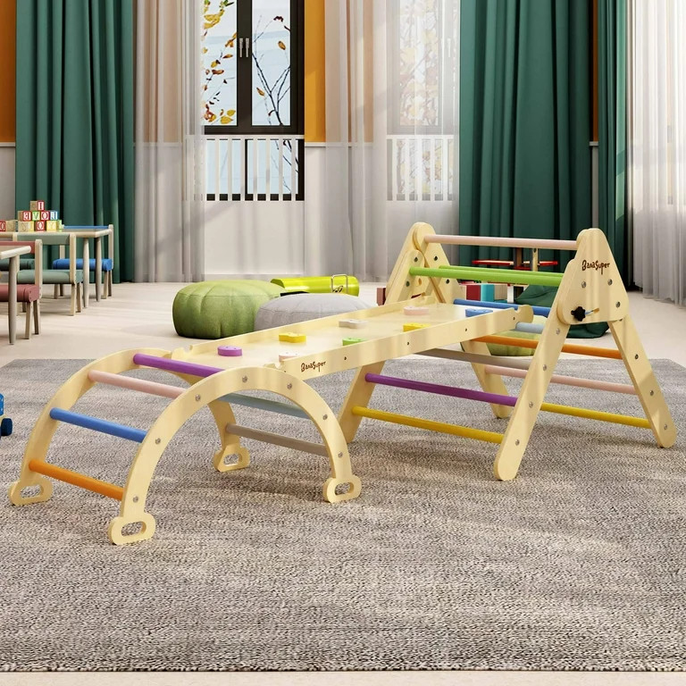 BanaSuper Colorful Toddler Climber Climbing Triangle Ladder with Ramp & Arch Foldable Wooden Tria... | Walmart (US)