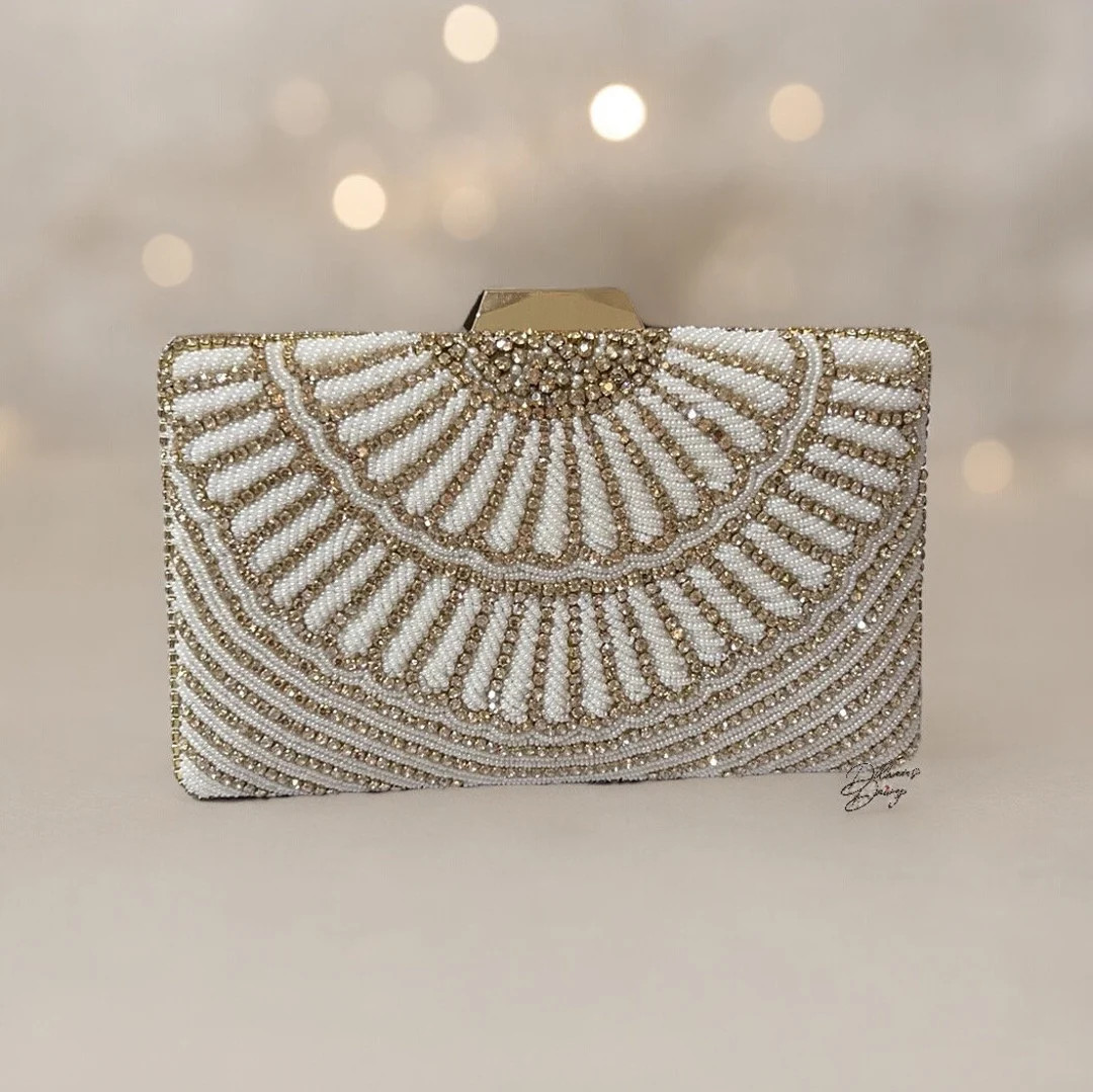 Beaded Clucth Ivory/ Silver Clucth Brides Clutch Evening Wristlet Clutch Wedding Day Purse Gift f... | Etsy (US)