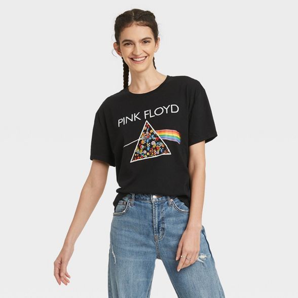 Women's Pink Floyd Embroidered Short Sleeve Graphic T-Shirt - Black | Target