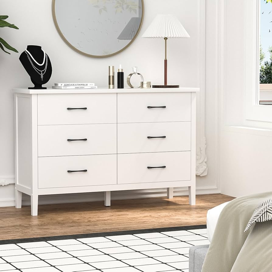 Amazon.com: NOVAMAISON White Dresser, 6 Drawer Dresser for Bedroom Wood with Black Metal Handles,... | Amazon (US)