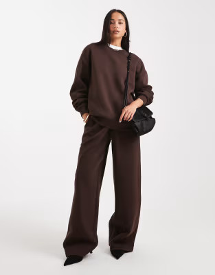 ASOS DESIGN brushback wide leg brushback jogger in chocolate | ASOS (Global)