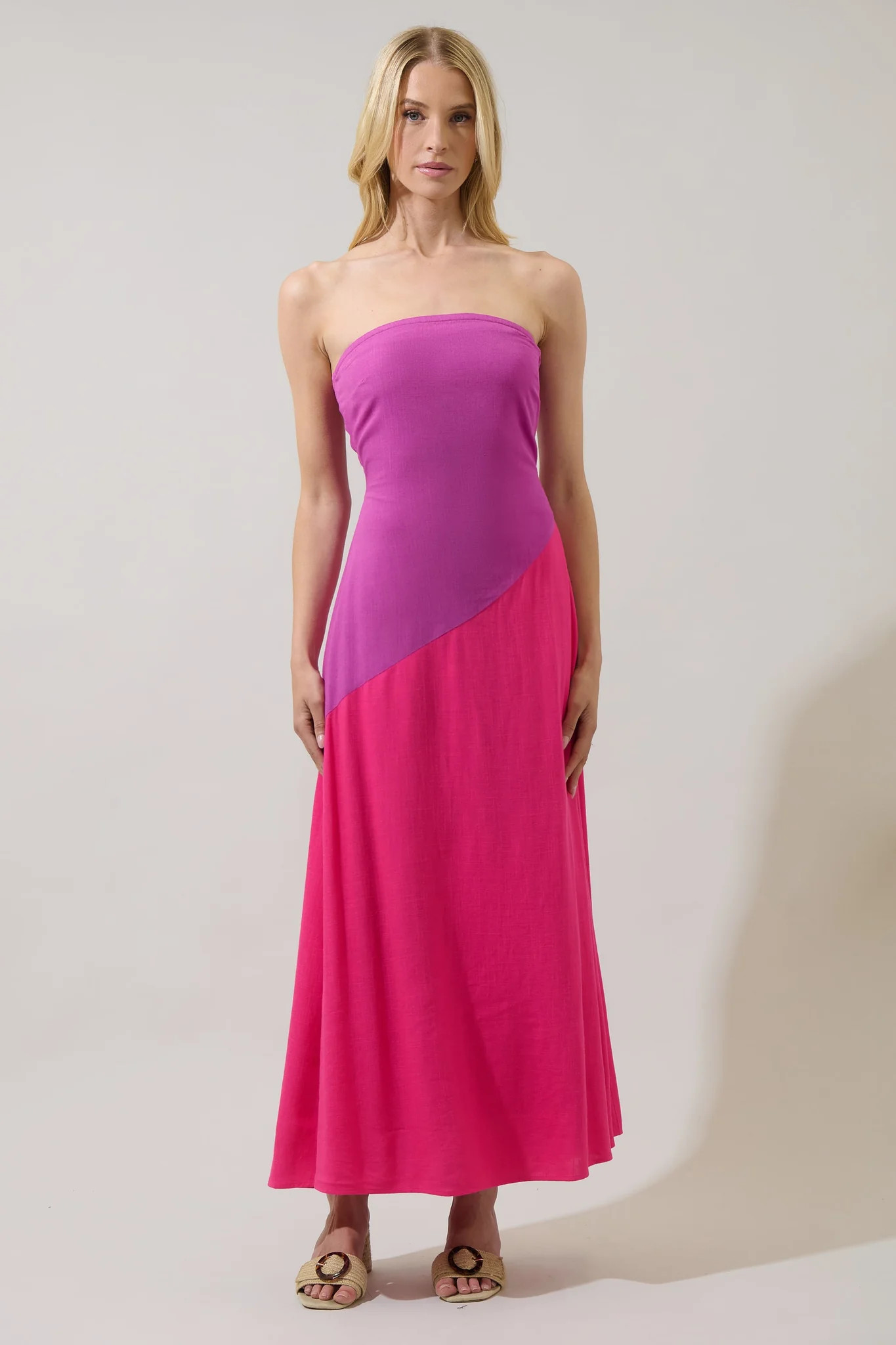 Lunetta Strapless Color Block Maxi Dress | Sugarlips