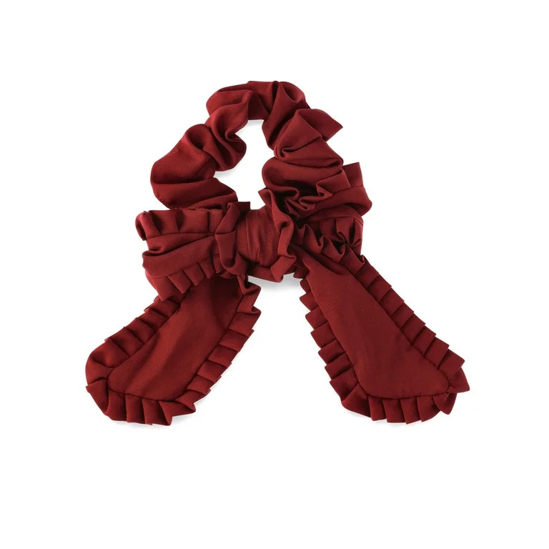 No Boundaries Ruffle Edge Bow Hair Tie, Burgundy | Walmart (US)