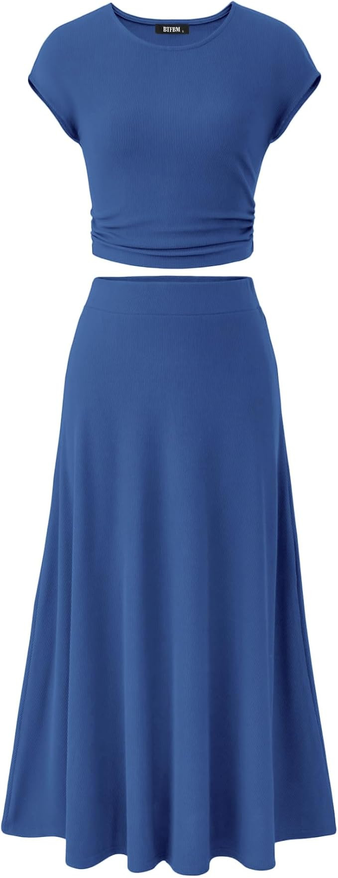 BTFBM Women Two Piece Skirt Set Summer 2025 Casual Vacation Crew Neck Short Sleeve Cropped Top El... | Amazon (US)