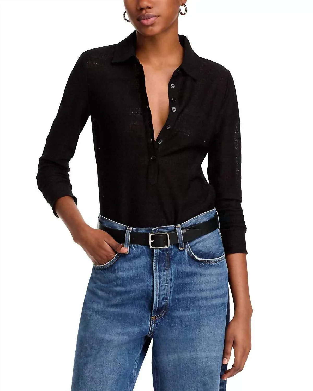 Julia Long Sleeve Polo In Black | Shop Simon