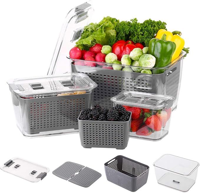Evionsits Produce saver storage containers - Fresh Vegetable Fruit Storage Containers - Fridge Fo... | Amazon (US)