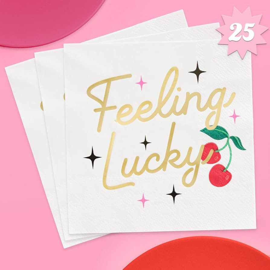 xo, Fetti Feeling Lucky Napkins - 3-ply, 25 pcs | Casino Bachelorette Decoration, Vegas Birthday ... | Amazon (US)