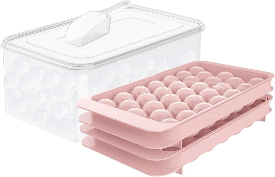 WIBIMEN Ice Cube Tray for Freezer with Lid & Bin, 1"x66 Round Ice Cube Mold with Container, Small... | Amazon (US)