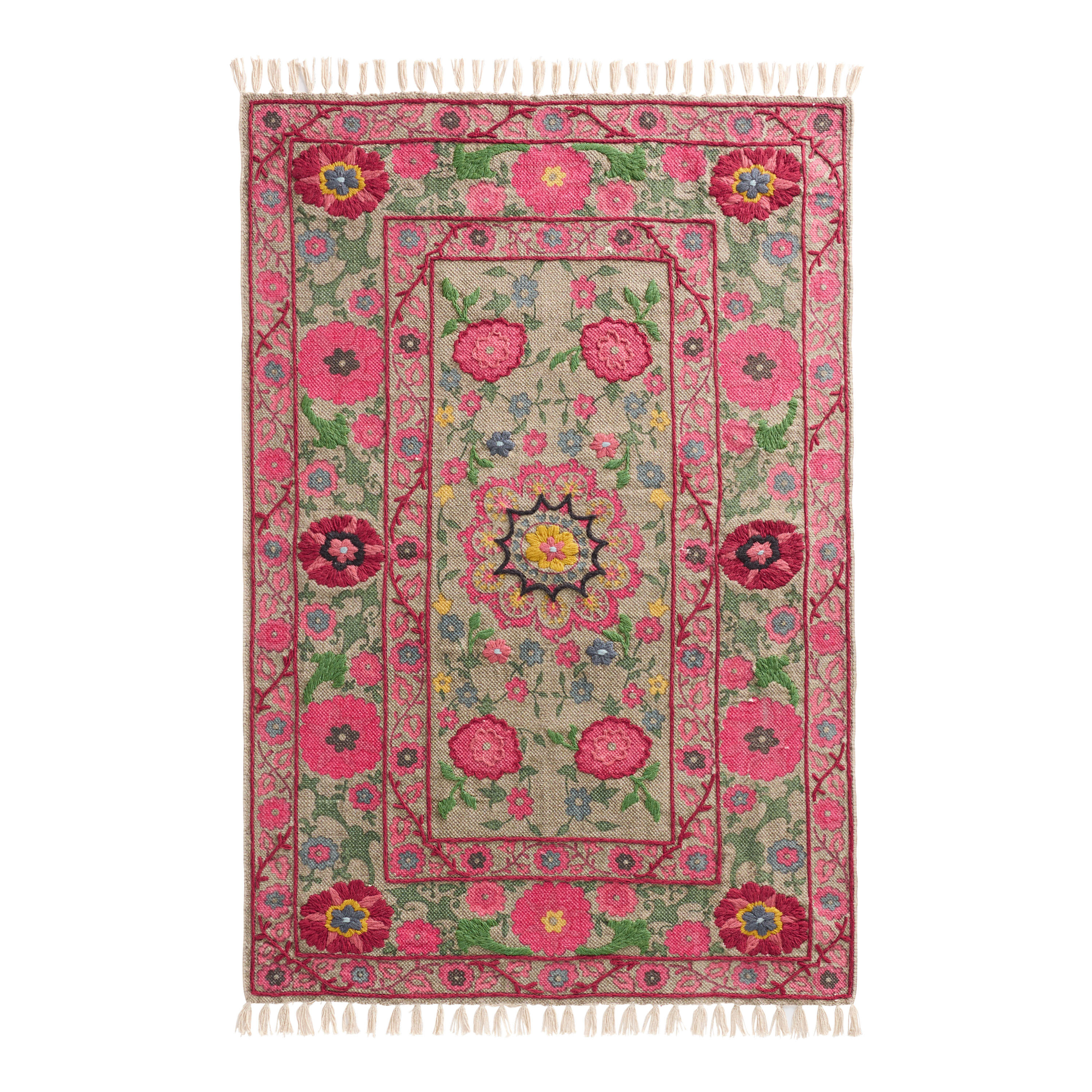Sana Floral Traditional Style Embroidered Cotton Area Rug | World Market