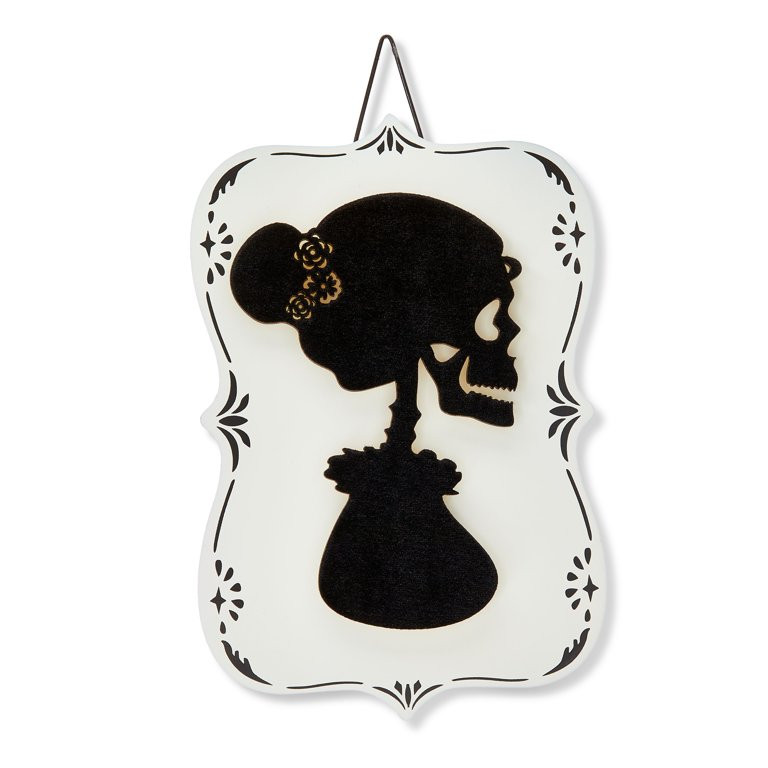 Halloween Female Skeleton Silhouette Wall Decor, Black & White, 6 in x 9 in, by Way To Celebrate | Walmart (US)