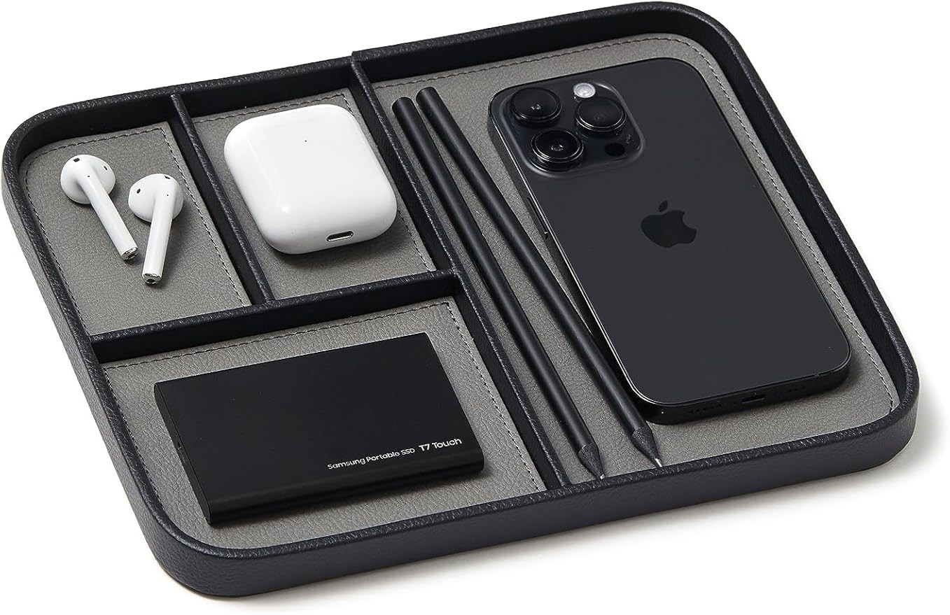 Nordik By Design Leather Valet Tray - Pebble Black Premium Vegan Stylish and Organized Nightstand... | Amazon (US)