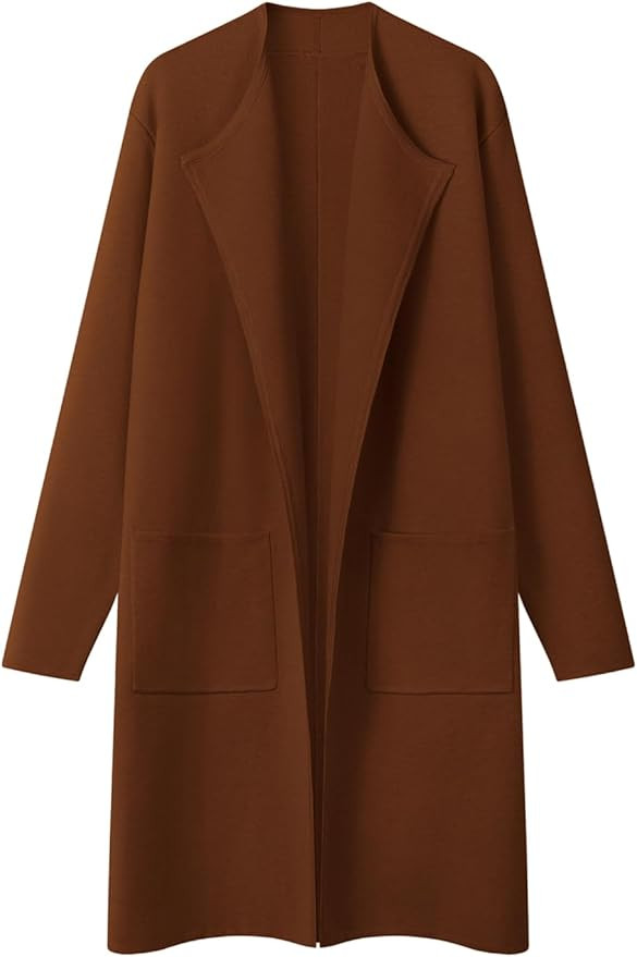 MEROKEETY Women's Open Front Coatigan Sweater Long Sleeve Casual Knit Lapel Cardigan Coat with Po... | Amazon (US)