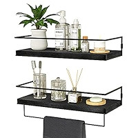 ZGO Floating Shelves for Wall Set of 2, Wall Mounted Storage Shelves with Black Metal Frame and Towe | Amazon (US)