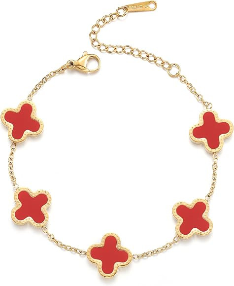 18K Gold Plated Clover Lucky Bracelet for Women White/Black/Red/Green Bracelets Cute Colorful Bra... | Amazon (US)