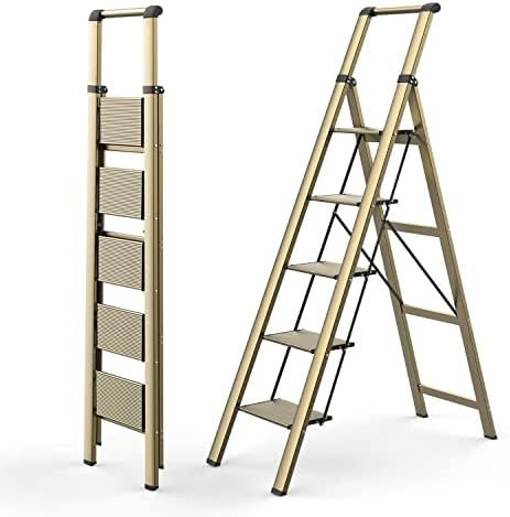 5 Step Ladder, Folding Ladder with Anti-Slip Wide Sturdy Pedal, Portable Folding Step Stool with ... | Amazon (US)