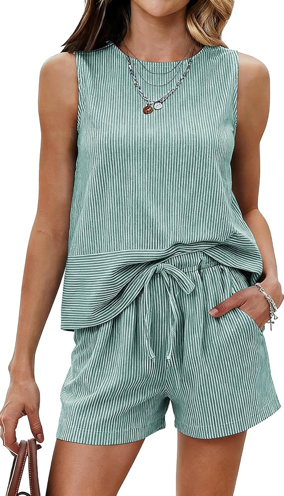 Ekouaer Two Piece Shorts Set for Women Summer Lounge Set Casual Sleeveless Tank Top 2026 Matching... | Amazon (US)
