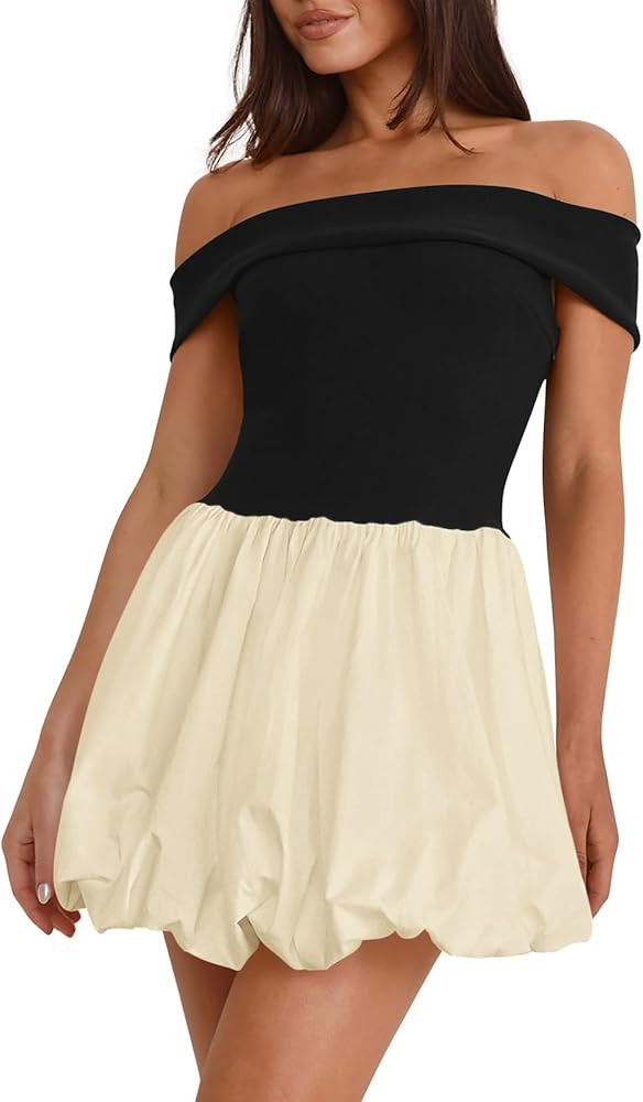 PRETTYGARDEN Women Summer Sexy Off Shoulder Bubble Dress 2025 Knit and Woven Cocktail Party Mini ... | Amazon (US)