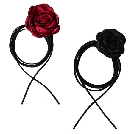 OIDEA 2PCS Black Red Flower Choker Necklace Rose Floral Lace Collar Halloween Valentines Wedding Jewelry for Women | Walmart (US)