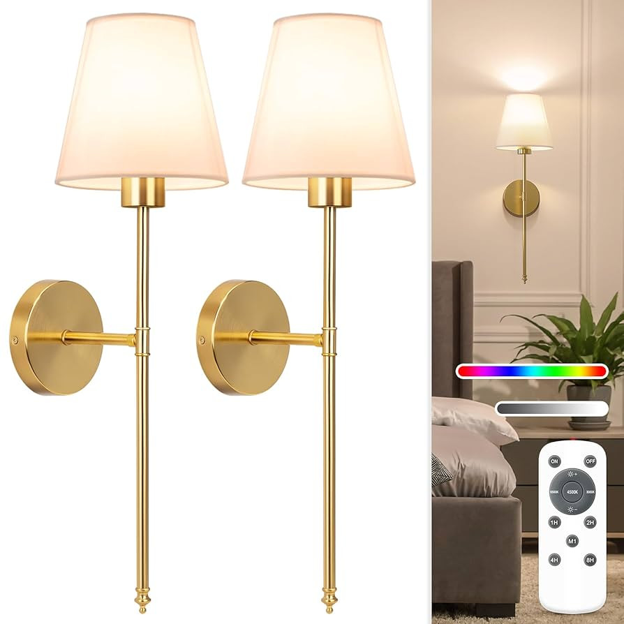 NIORSUN Battery Operated Wall Sconce Set of 2,Gold Rechargeable Wall Lights with 5200mAh Dimmable... | Amazon (US)