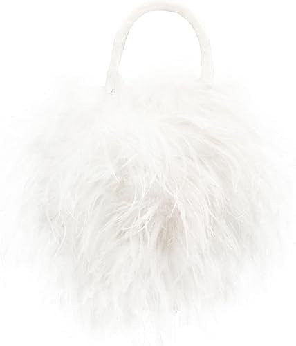 LVCOMEFF Women Ostrich White Feather Purse Mini Handbag Round Solid Color Evening Clutch | Amazon (US)