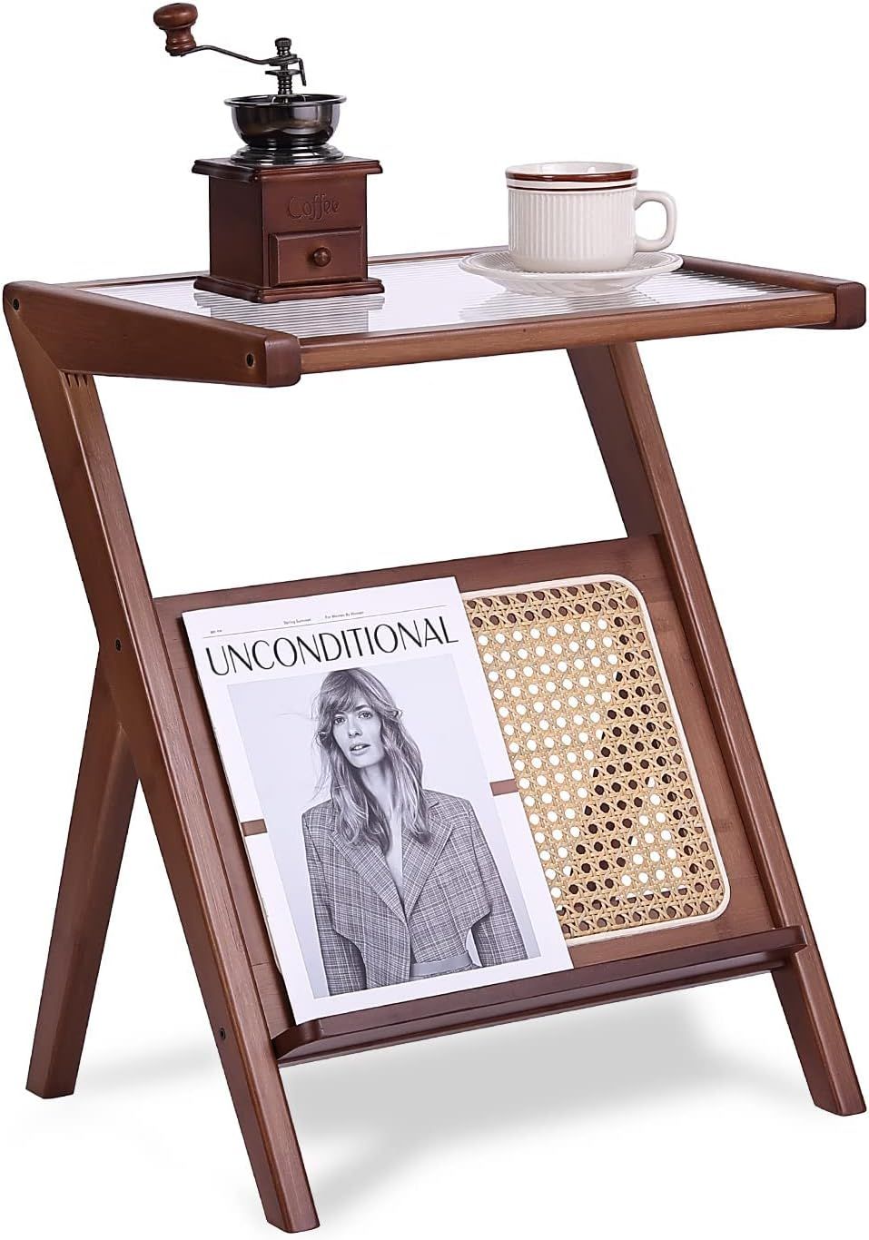 Tiita Rattan Nightstand Side Table, Bamboo Accent Bedside Tables, Glass Coffee Tables, Boho Woode... | Amazon (US)