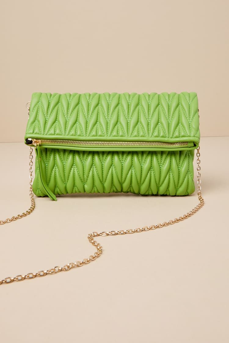 Demeter Lime Green Vegan Leather Quilted Clutch | Lulus