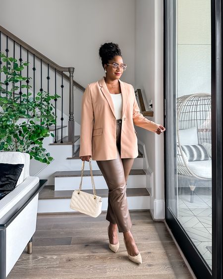 This look is perfect for the office! 🤎 I love this blazer and have it in 5 colors. And these faux leather pants are perfect! They are so soft on the inside and fit so well! The bodysuit is also a winner too! Everything is TTS and comes in other colors too. Wearing a L in the top and blazer and a 31 in the pants! #FoundItOnAmazon

#LTKmidsize #LTKworkwear #LTKxPrime