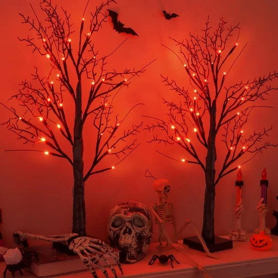 Halloween Indoor Decorations 1 Pack 24 Inch Black Halloween Tree with 24 Orange Led Lights, Timer... | Walmart (US)