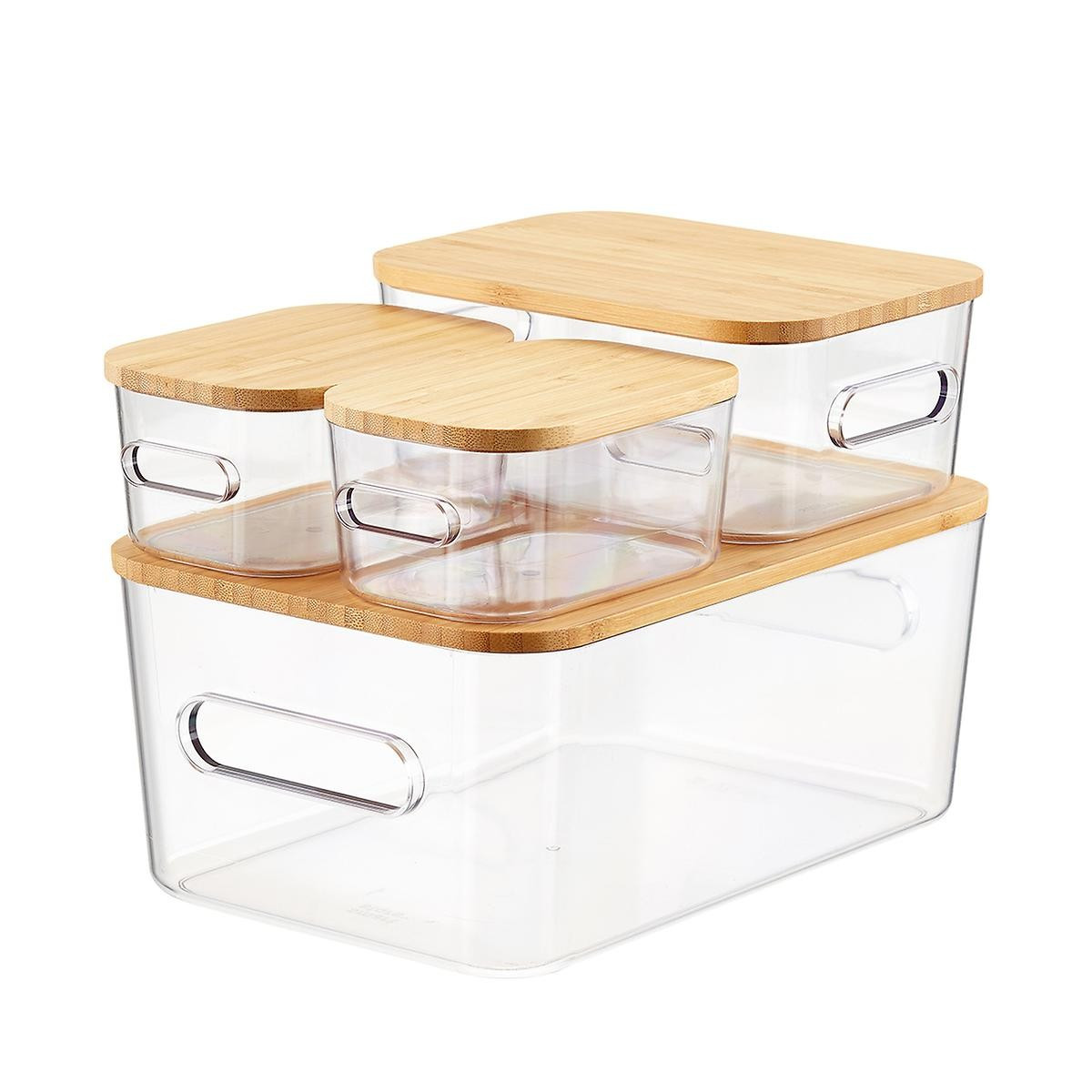 Clear Compact Plastic Bins 4-Pack with Bamboo Lids | The Container Store
