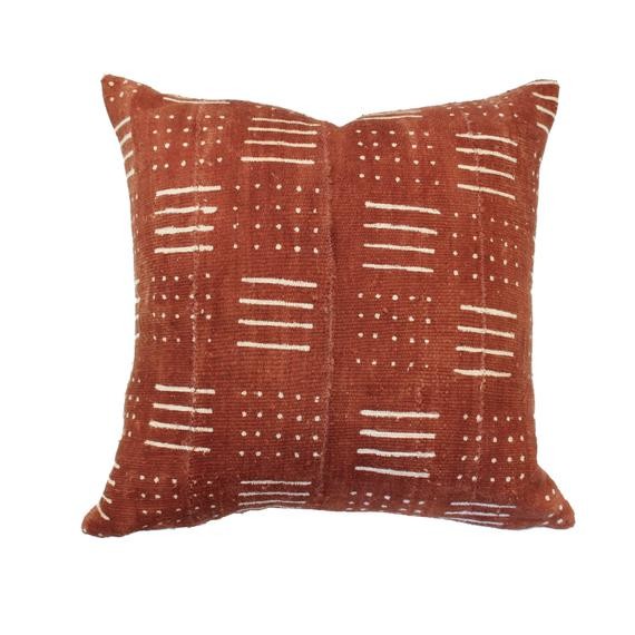 African Mudcloth Pillow Cover - Rust Lines Pillow - COVER ONLY | Etsy (US)