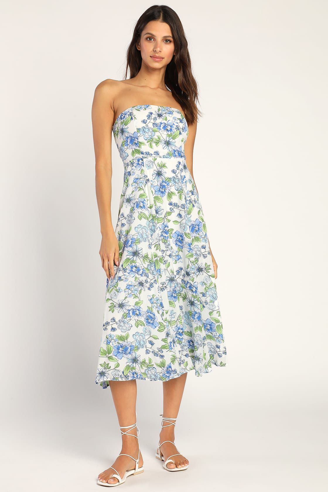 Sunday Lovin' White Floral Strapless Midi Dress | Lulus (US)