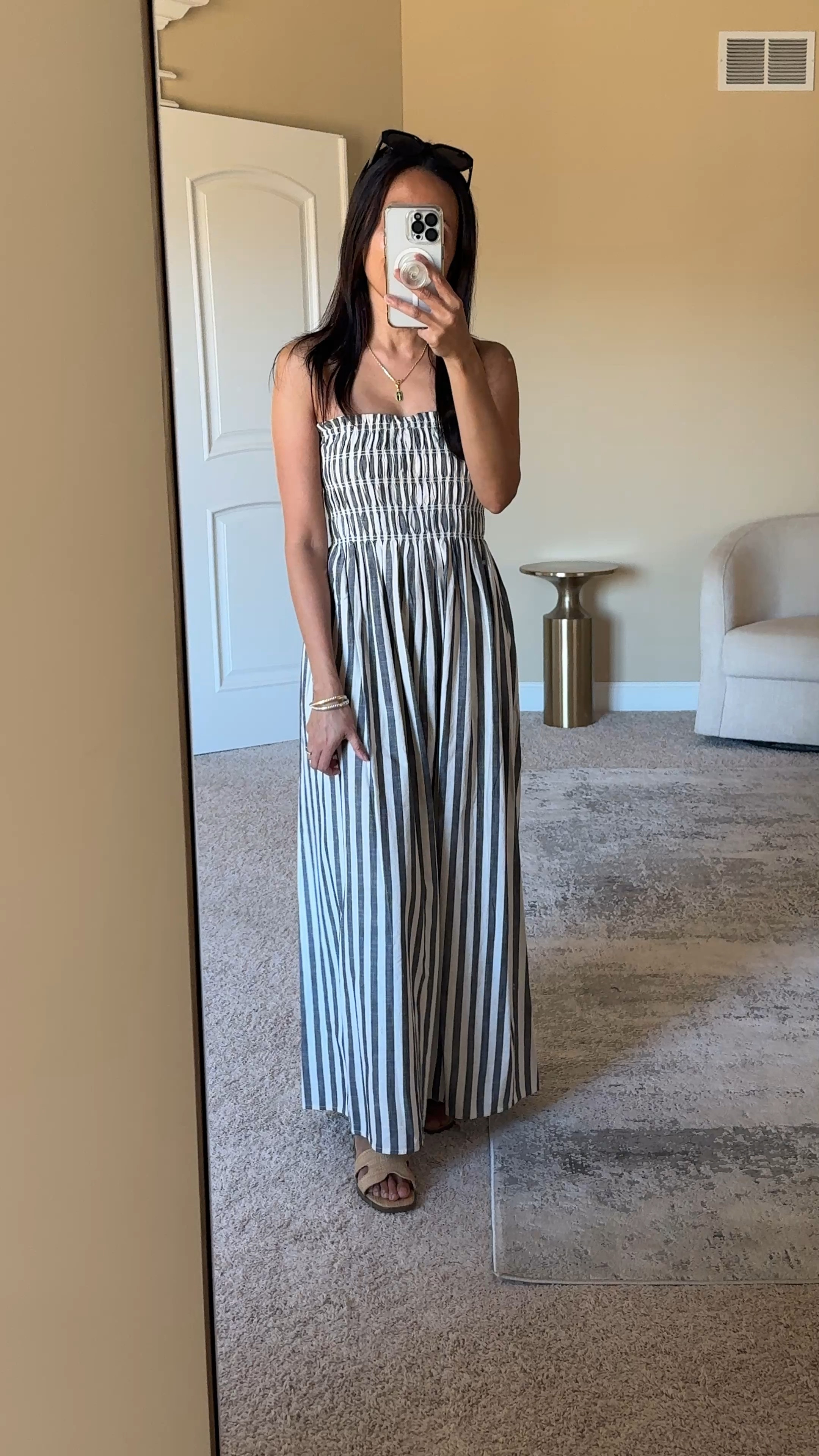 Vacation dresses at Target. 
Designs look like something you would see at Madewell. 
-Strapless maxi dress is a pretty effortless  chic style. True to size. Long for me with flat sandals at about 5’4. $30. 
-Shorter dress has a nice print. Comes in multiple colors. True to size, but ran big for me on top. $25. 
-Spring and Summer woven bag has a shoulder and a crossbody strap. 
-Look for less sunglasses around $15. 
-Woven look slide sandals. True to size. $20. 
-Charm necklace with a palm tree charm. 
-Mixed metals stretch bracelets. 


#LTKTravel #LTKFindsUnder50 #LTKOver40