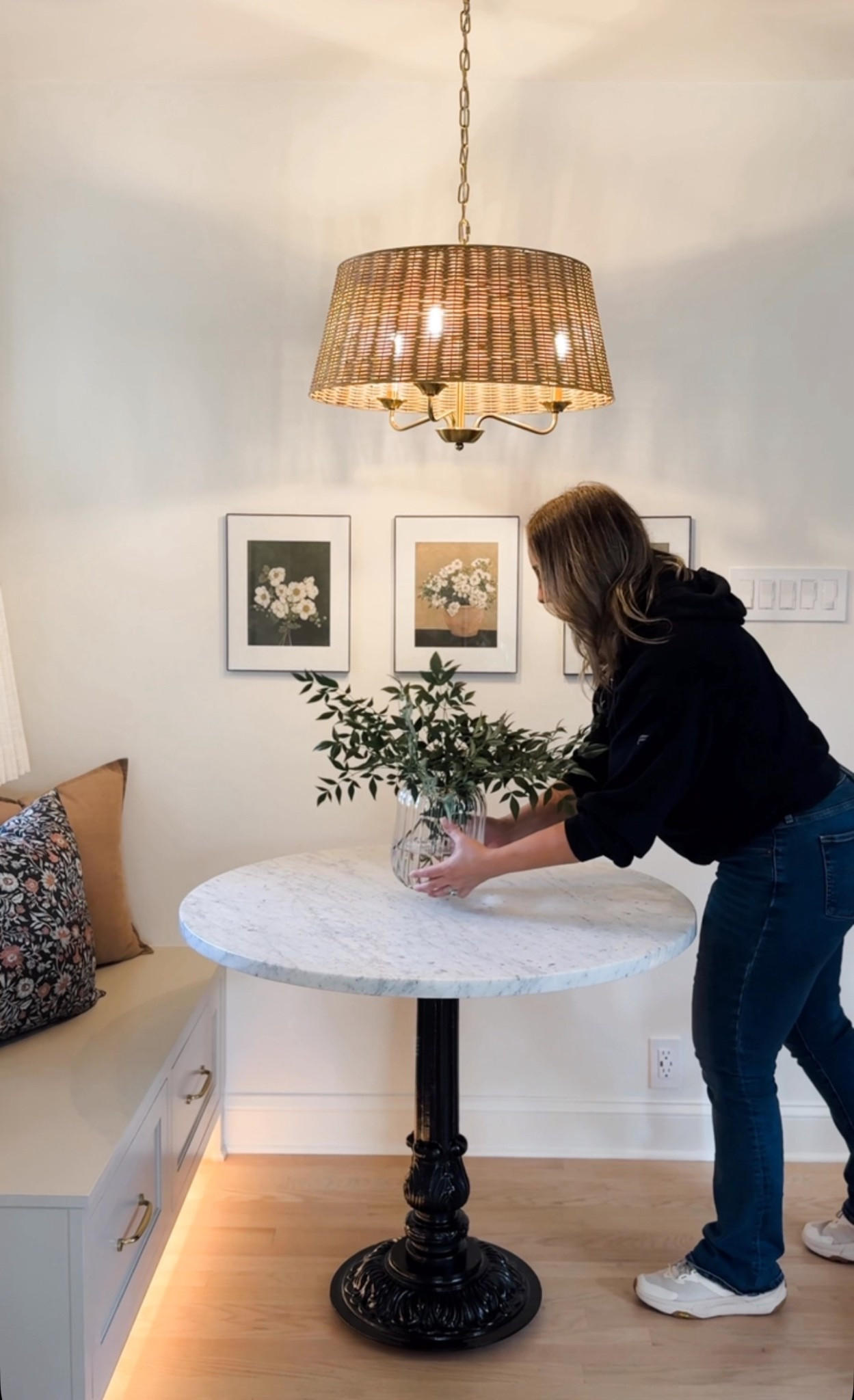 Cozy corner. Bistro table. Wall art. Black frames with white matte. Rattan lighting. 

#LTKSaleAlert #LTKSeasonal #LTKHome