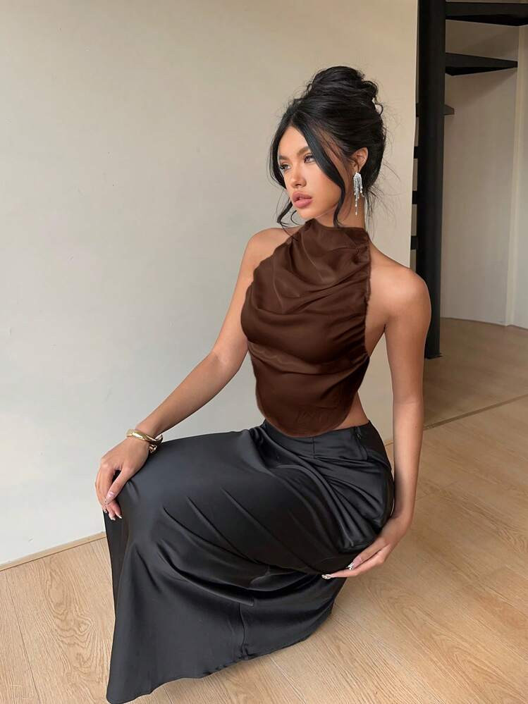 Aloruh Sexy Backless Halter Neck Silky Ladies Camisole | SHEIN