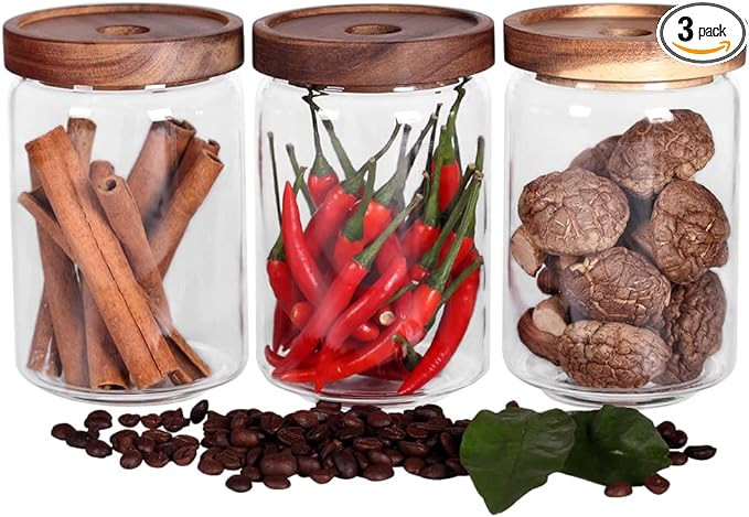 SAIOOL Glass Jars, Food Storage Containers with Airtight Acacia Lids, 20FL OZ(600ml) Glass Canist... | Amazon (US)