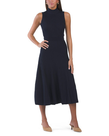Mock Neck Sleeveless Ribbed Fit And Flare Midi Sweater Dress | TJ Maxx