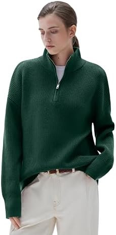 SUUKSESS Women Oversized Cashmere Blend Quarter Zip Pullover Sweater Long Sleeve Collared Ribbed ... | Amazon (US)