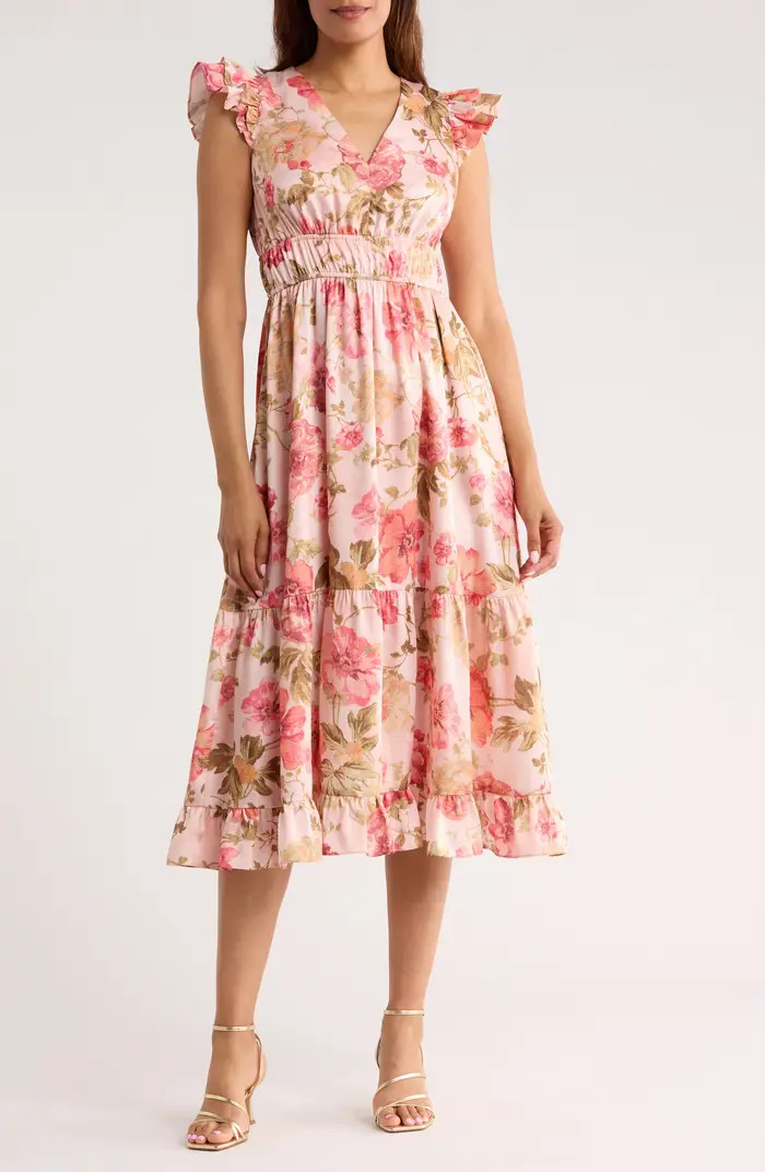 Vince Camuto Ruffle Cap Sleeve Midi Dress | Nordstromrack | Nordstrom Rack