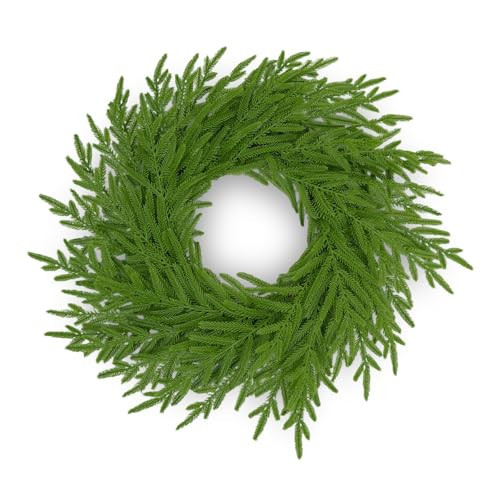24" Norfolk Pine Wreath for Front Door – Christmas Wreath Artificial Greenery with Real Touch Faux Pine Needles, All Season Green Wreath for Indoor Outdoor Holiday Decoration | Amazon (US)