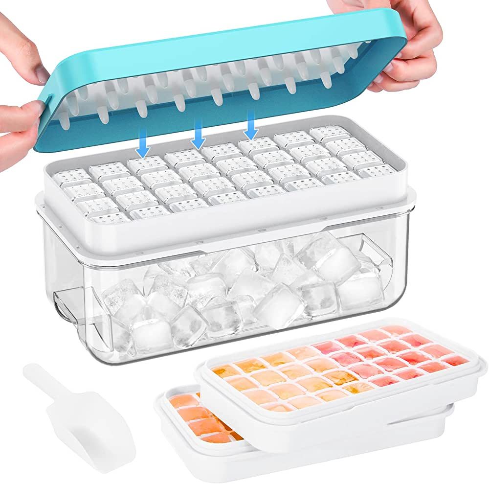 Ice Cube Tray with Lid and Bin, 64 pcs Ice Cubes Molds, Ice Trays for Freezer, Ice Cube Tray Mold... | Amazon (US)