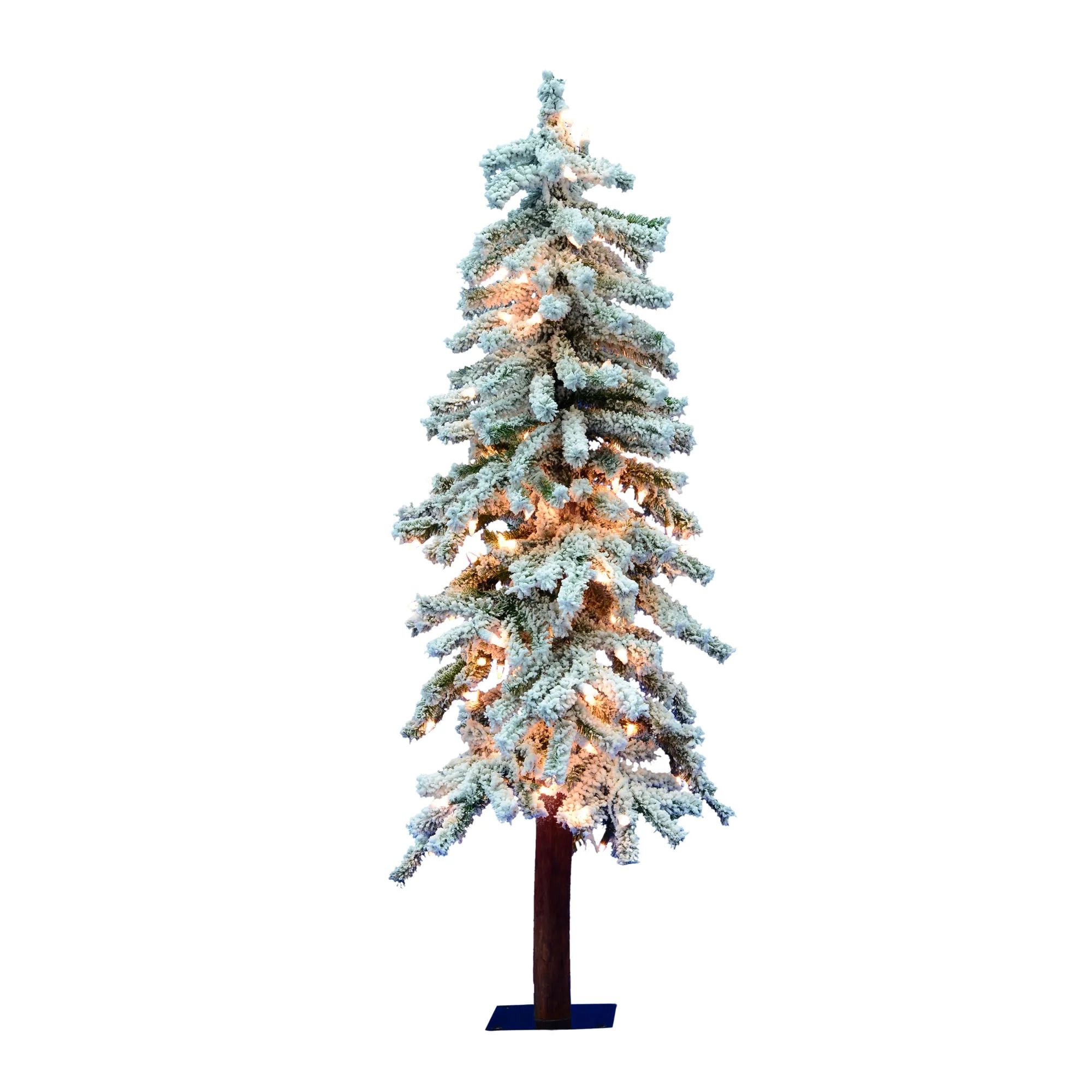 Vickerman Artificial Christmas Tree 4' x 25" Flocked Alpine Dura-lit 100 Clear Lights 256 Tips | Walmart (US)